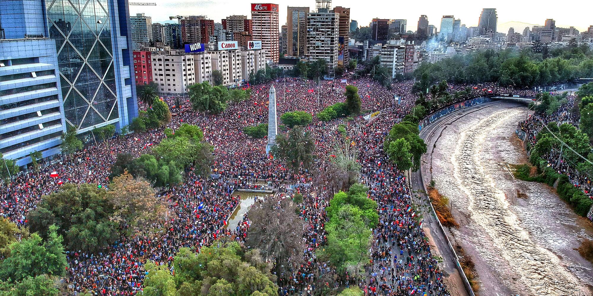 Aerial view of 2012 protests in Chile