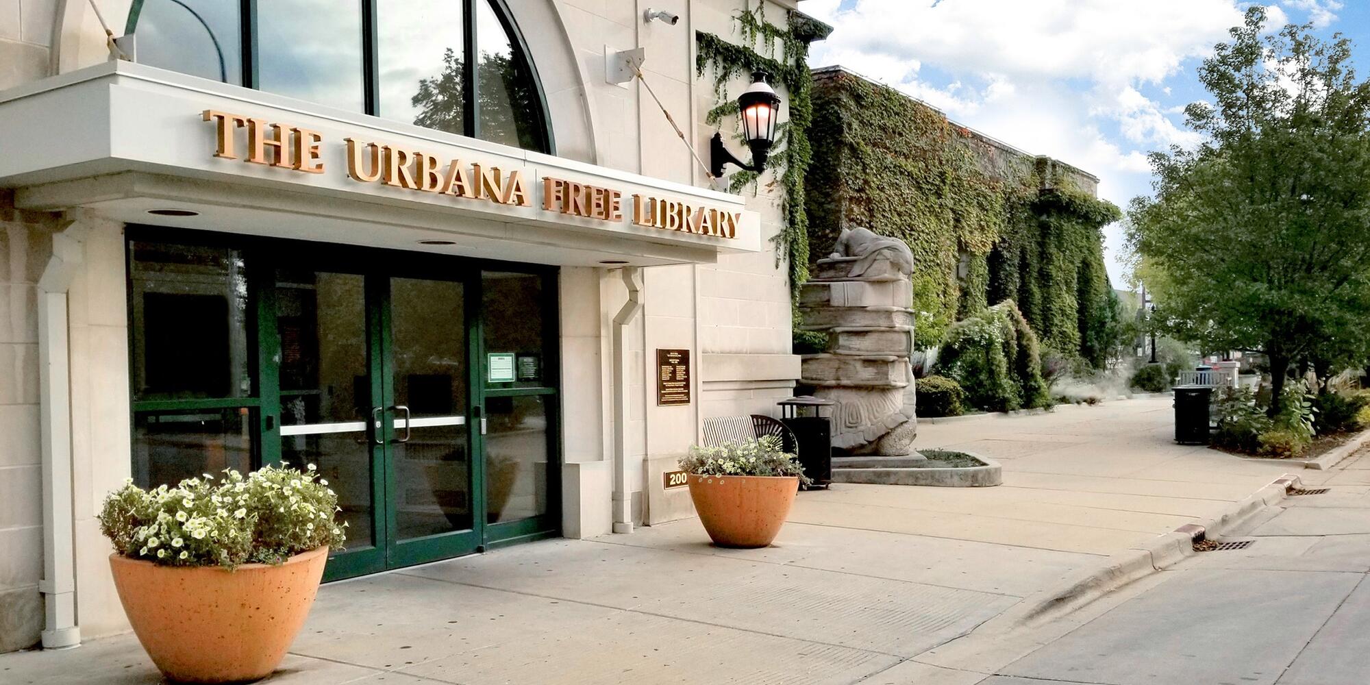 Image of the front entrance to the Urbana Free Library.