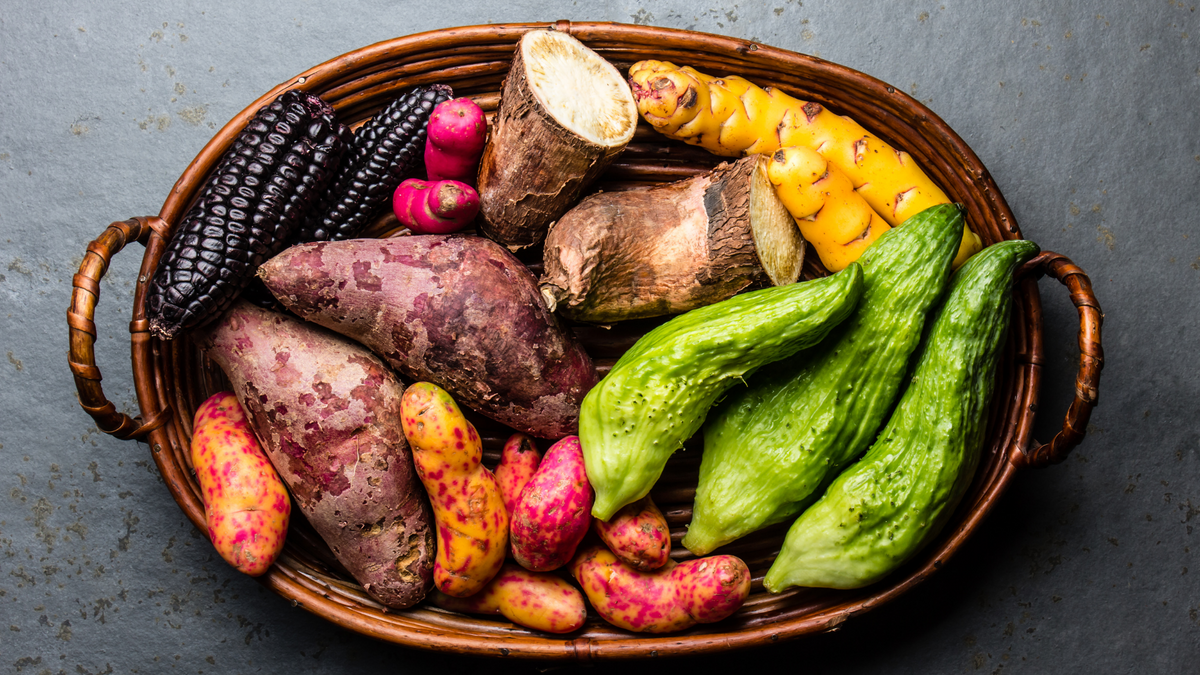Basket with potatoes